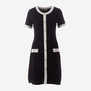 NWT Taylor Knit Dress Stretch Classic Short Sleeve Pearl Buttons In Black Size L